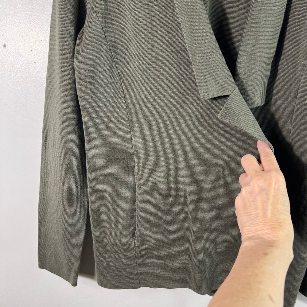 Womens Eileen Fisher Notch Cardigan Jacket Silk Organic Cotton Knit Green S/P‎ - Picture 8 of 9